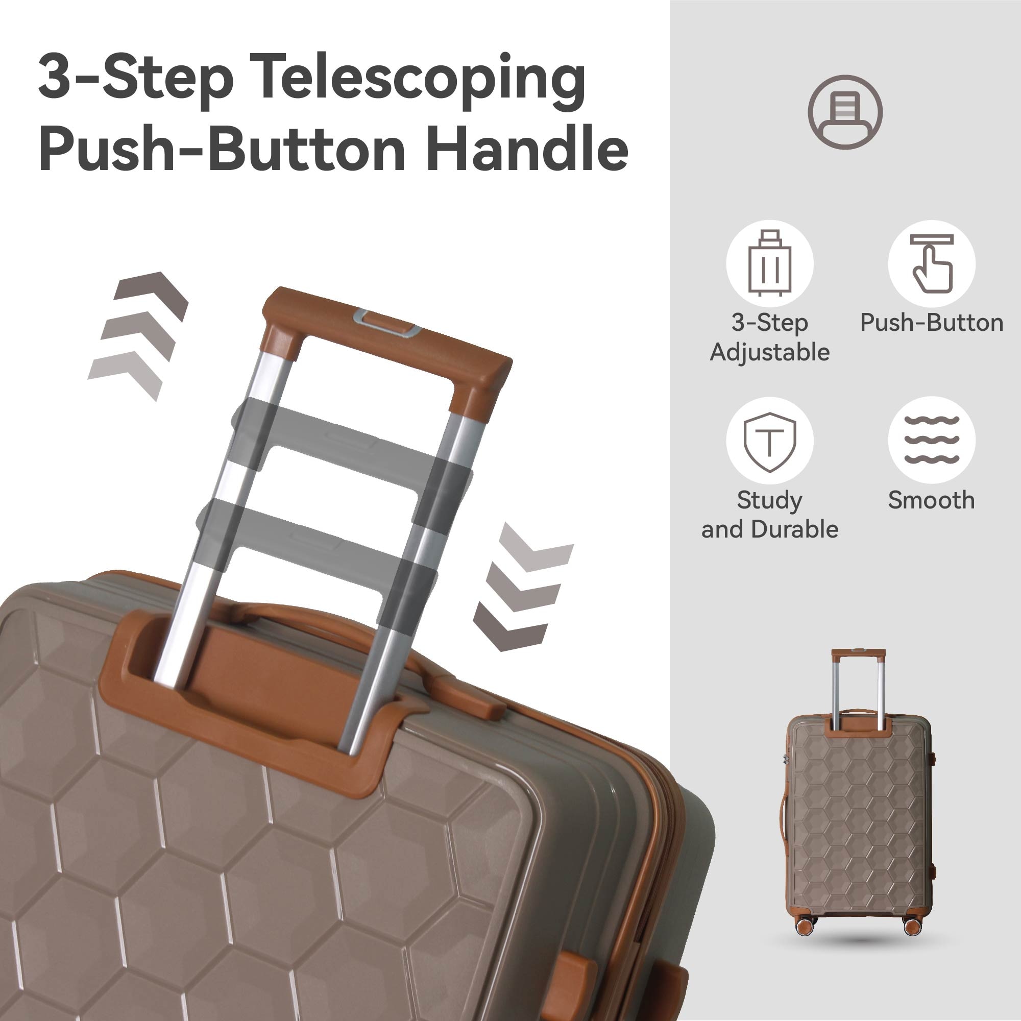 3-Piece Luggage Set Travel Lightweight Suitcases With Rolling Wheels, TSA Lock & Moulded Corner, Carry On Luggages For Business, Trip, (20"/24"/28"), Brown_voghion.com